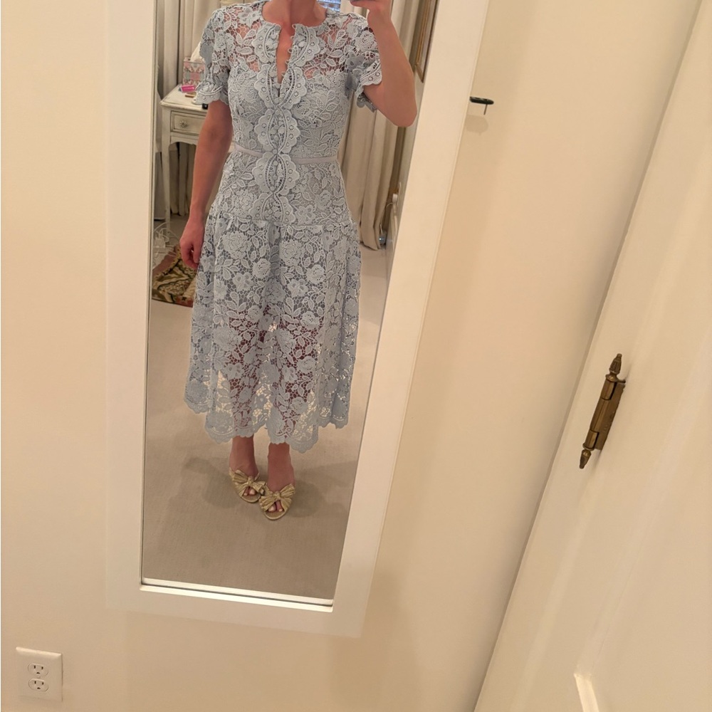 Self-Portrait Lace Midi Dress in Soft Blue